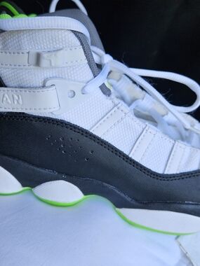 Jordan Kids White, Black & Neon Green Low-Top Sneakers